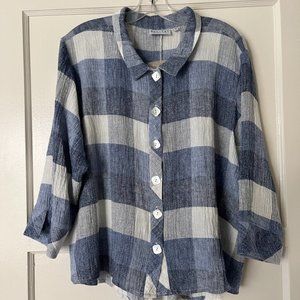 Habitat Crinkle Linen Shirt Top Chambray blue NWT